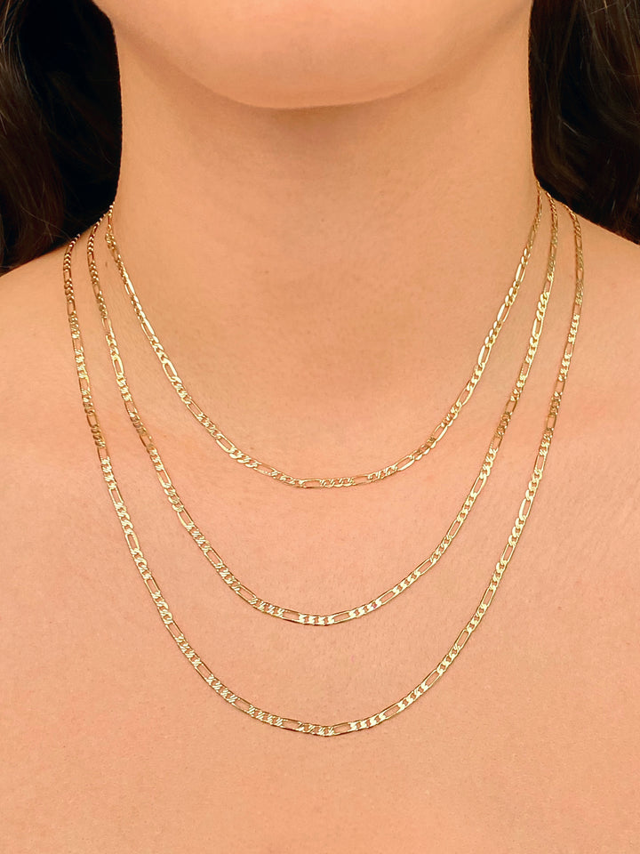 Cadena Eslabon Figaro Con Textura Oro 14k
