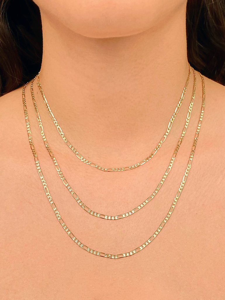 Cadena Eslabon Figaro Con Textura Oro 14k