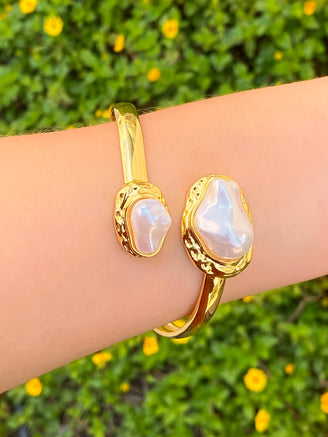 Brazalete Con Doble Perla Irregular