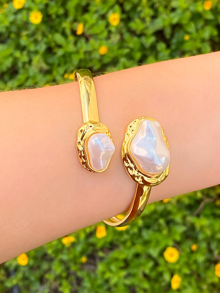 Brazalete Con Doble Perla Irregular