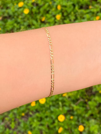 Pulsera Eslabon Figaro 2mm Con Textura Oro 14k