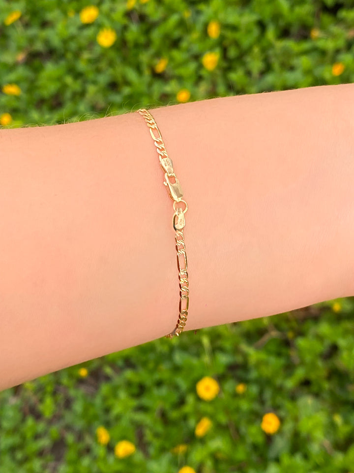 Pulsera Eslabon Figaro 2mm Con Textura Oro 14k