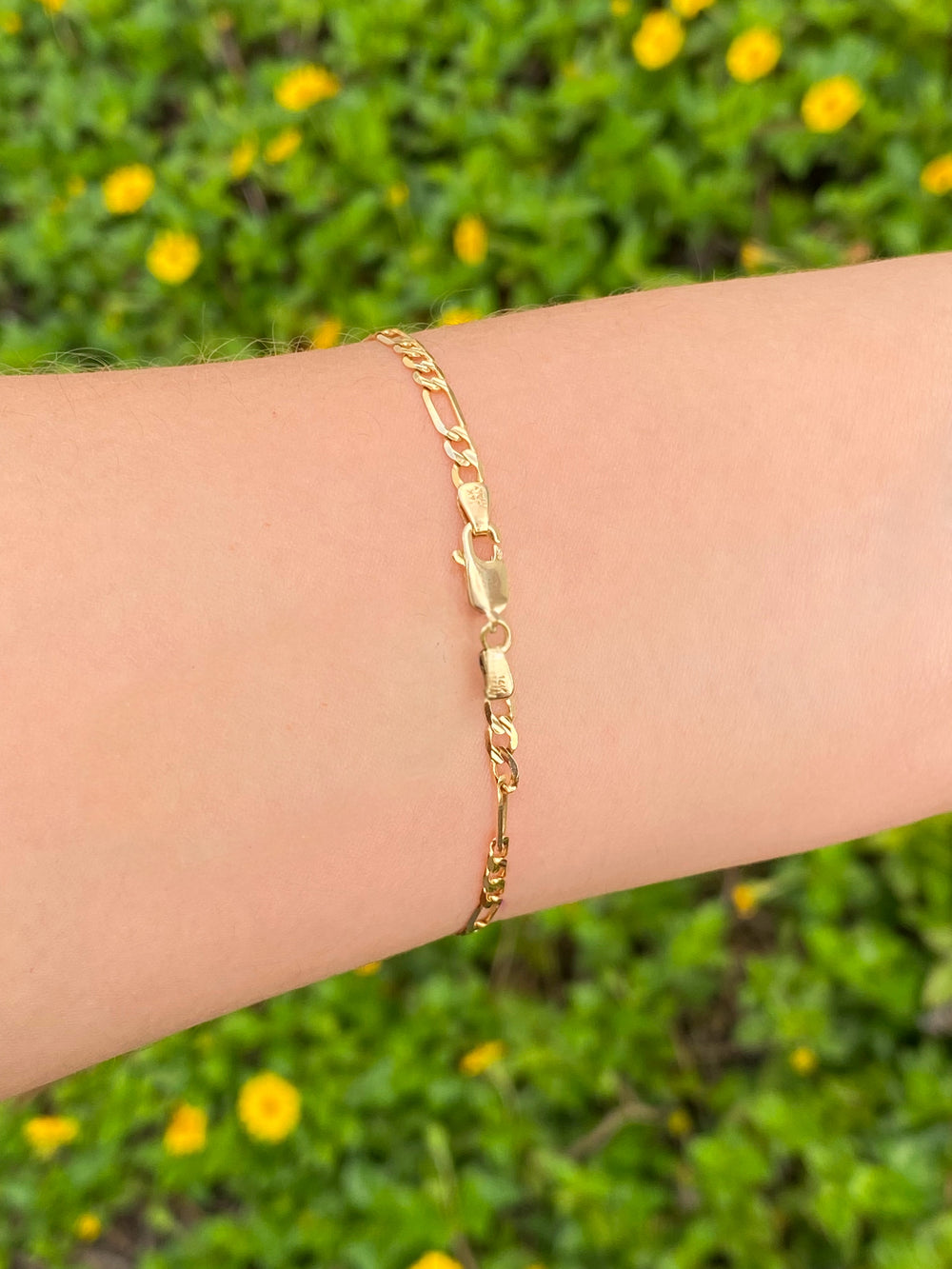 Pulsera Eslabon Figaro 3mm Con Textura Oro 14k