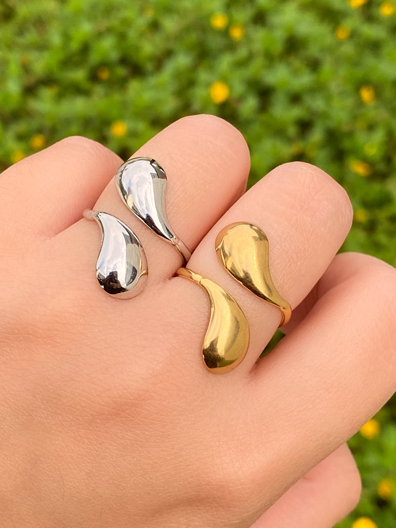 Anillo Doble Gota Irregular Abierto