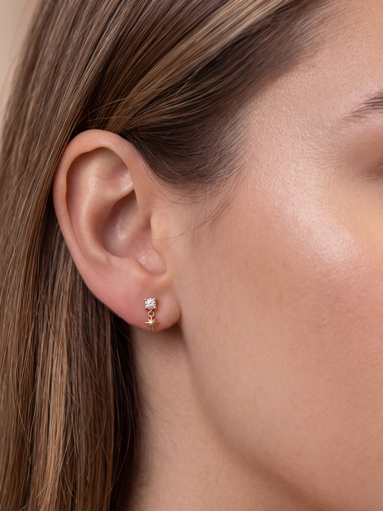 Arete Zirconia Cuadrada Colgante Estrella Del Norte Acero Inoxidable