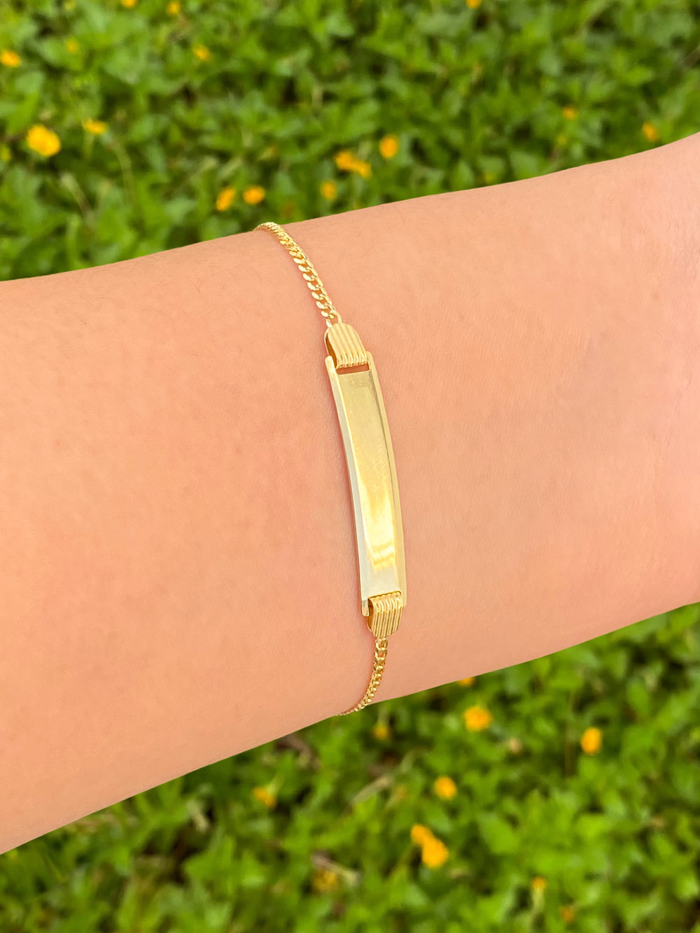 Esclava Eslabon Cubano 2 mm Niño/a Con Placa Oro 14k