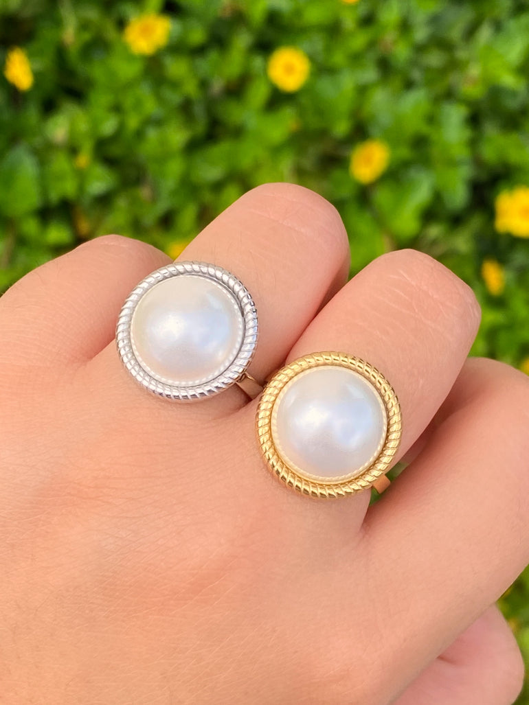 Anillo Perla Redonda Con Contorno