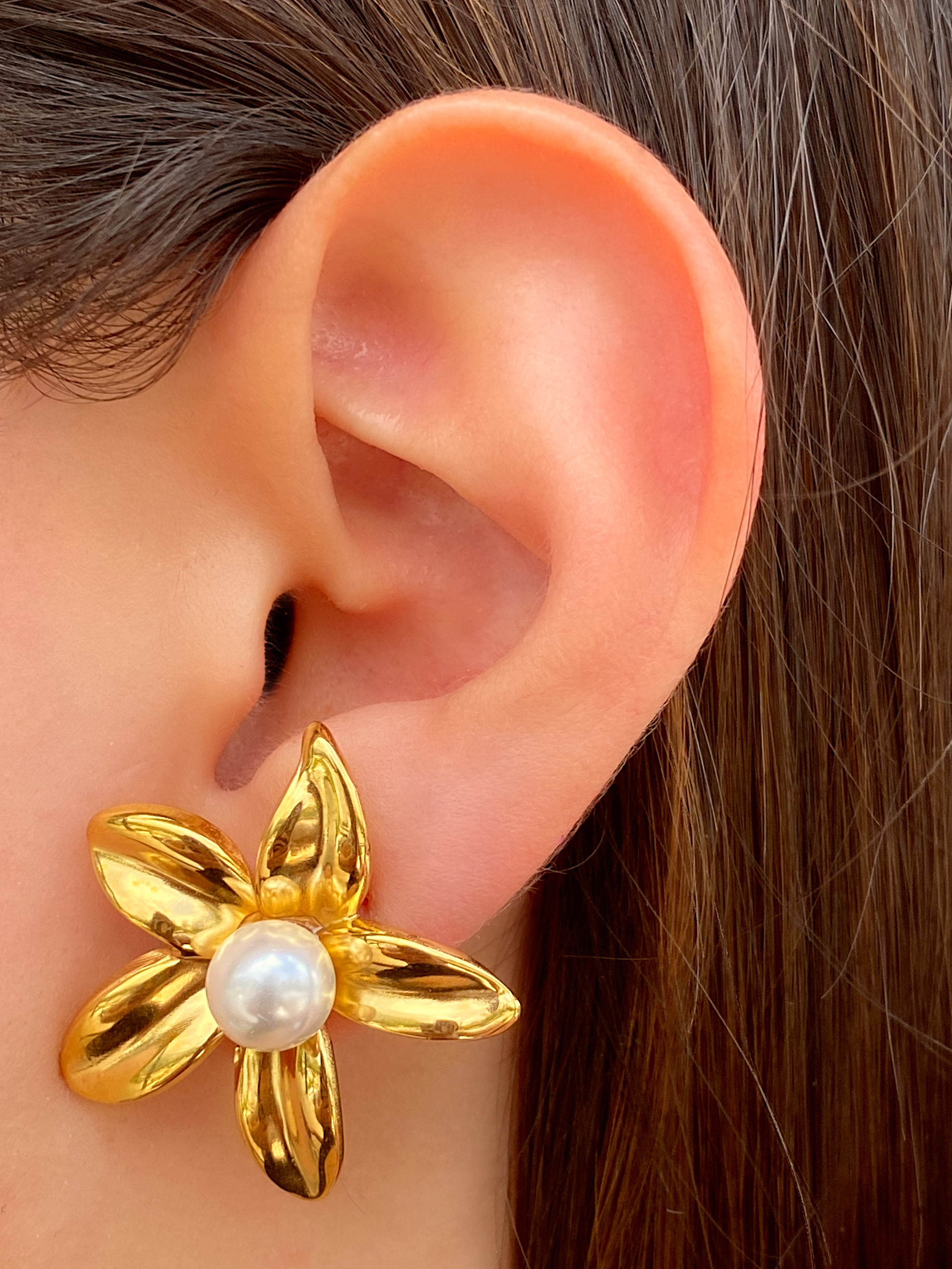 Par Arete Flor Con Perla