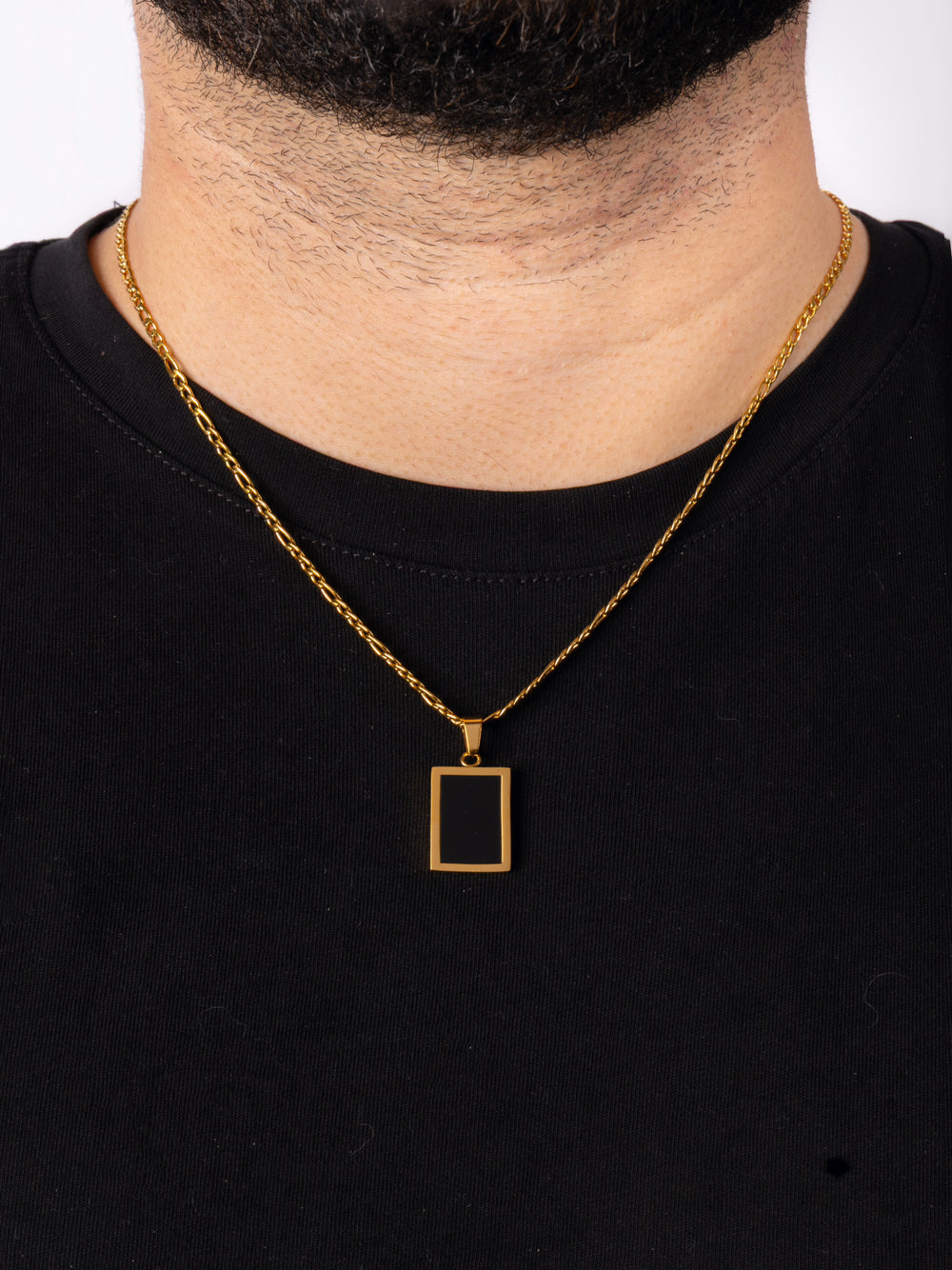 Rectangular Collar Collar Figaro Dije Rectangular – LORENZA