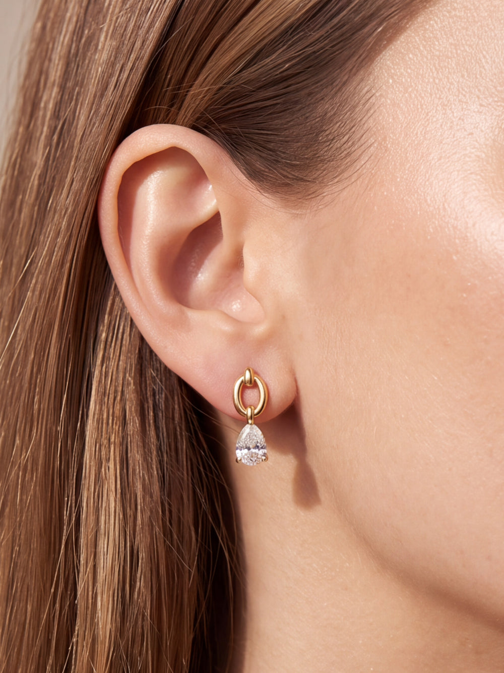 Par Arete Eslabon Con Zirconia Gota Colgante