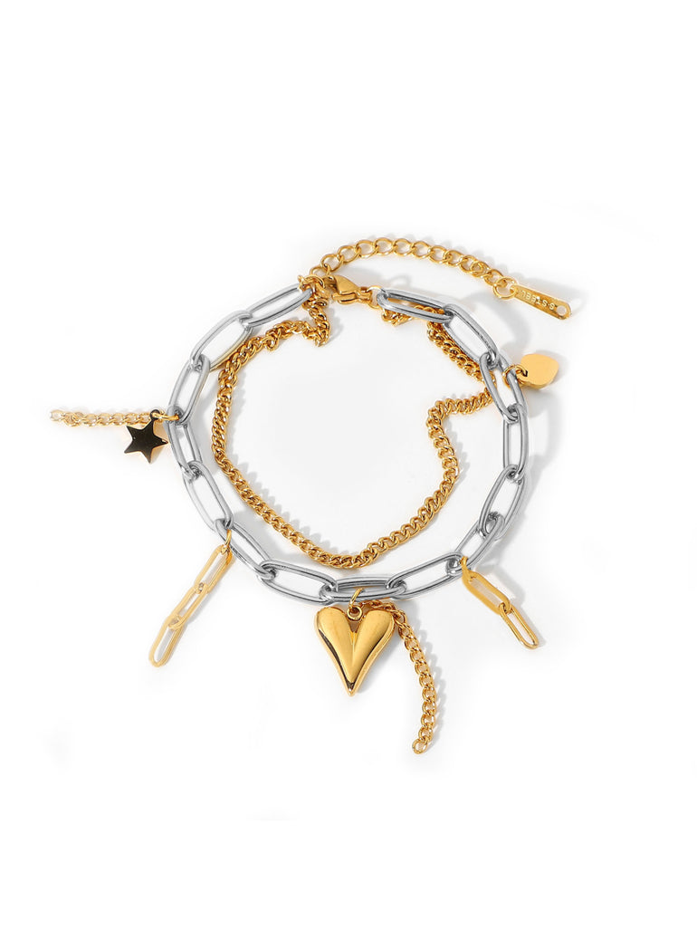 Pulsera Doble Eslabon Combinado Con Dijes