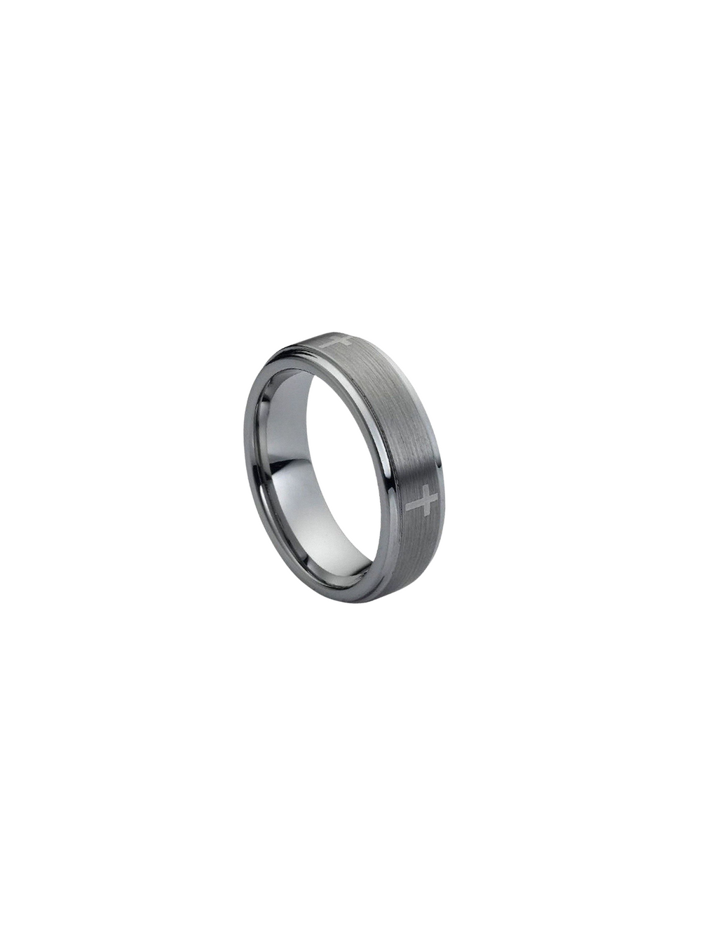 Anillo Plateado Con Cruces Grabadas