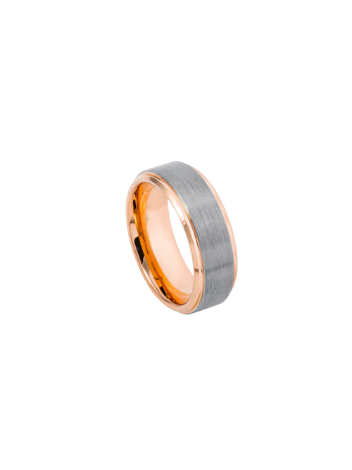 Anillo Plateado Borde RoseGold Cepillado