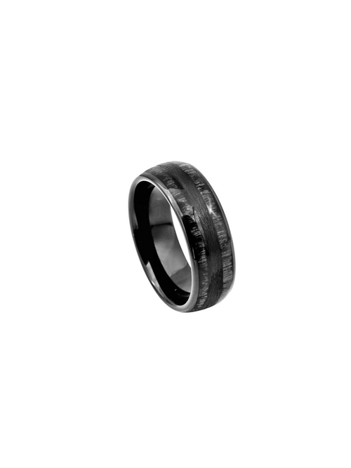 Anillo Negro Con Incrustacion de Madera Color Carbon