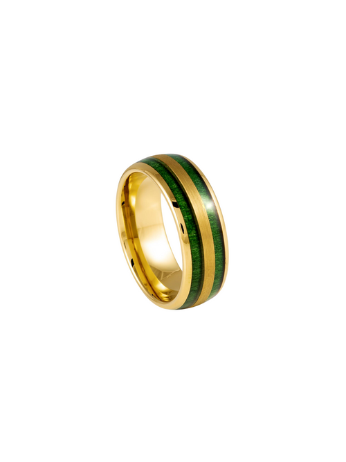 Anillo Dorado Con Incrustación Madera De Jade Verde