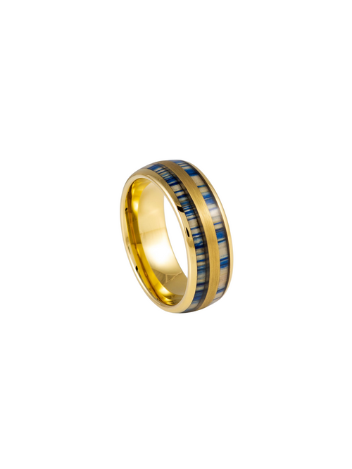 Anillo Dorado Con Bambu Teñido Azul