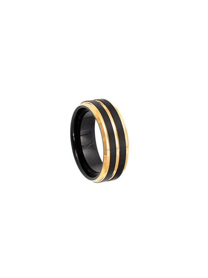 Anillo Lineas Dorado y Negro 8 mm