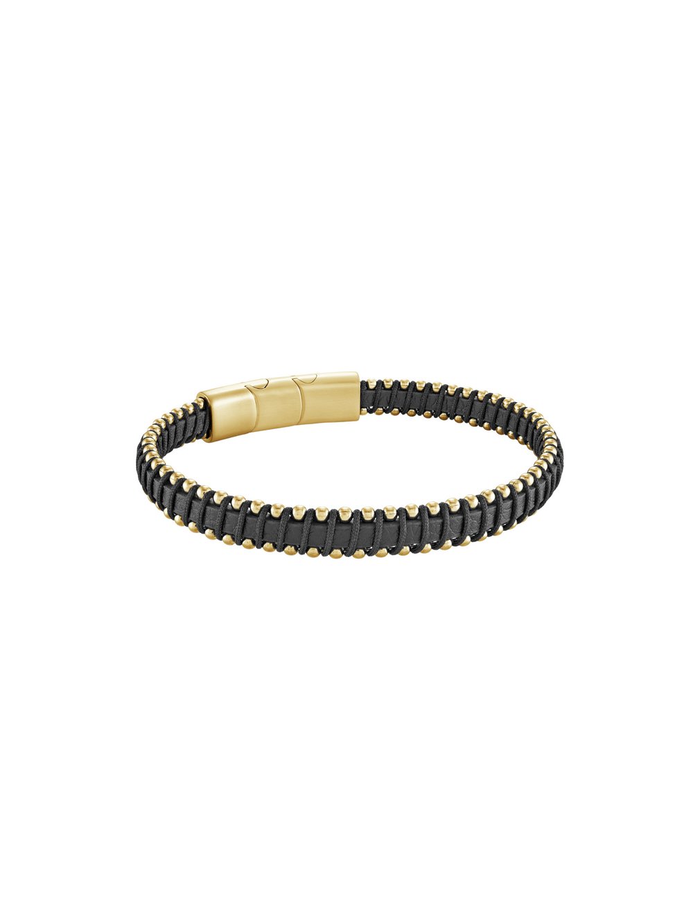 Pulsera Cuero y Cordon Negro Con Dorado