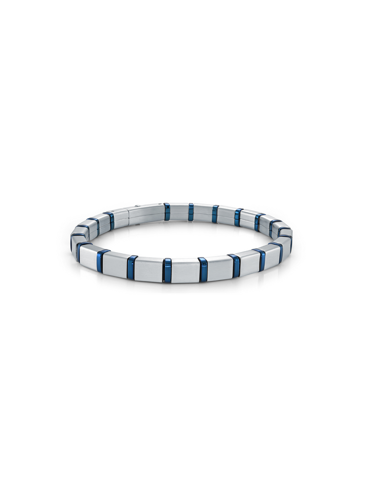 Brazalete Cuadrado Plateado Con Azul