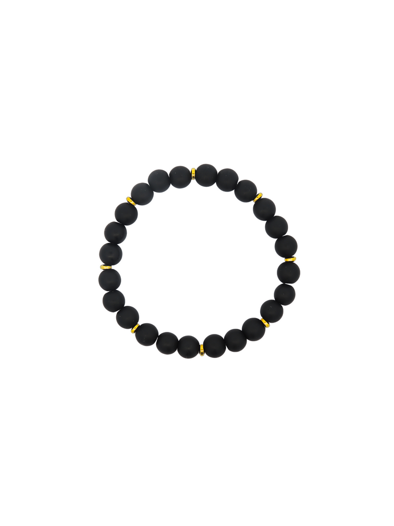 Pulsera Bolitas Onix Mate 8 mm Con Rodel Dorado