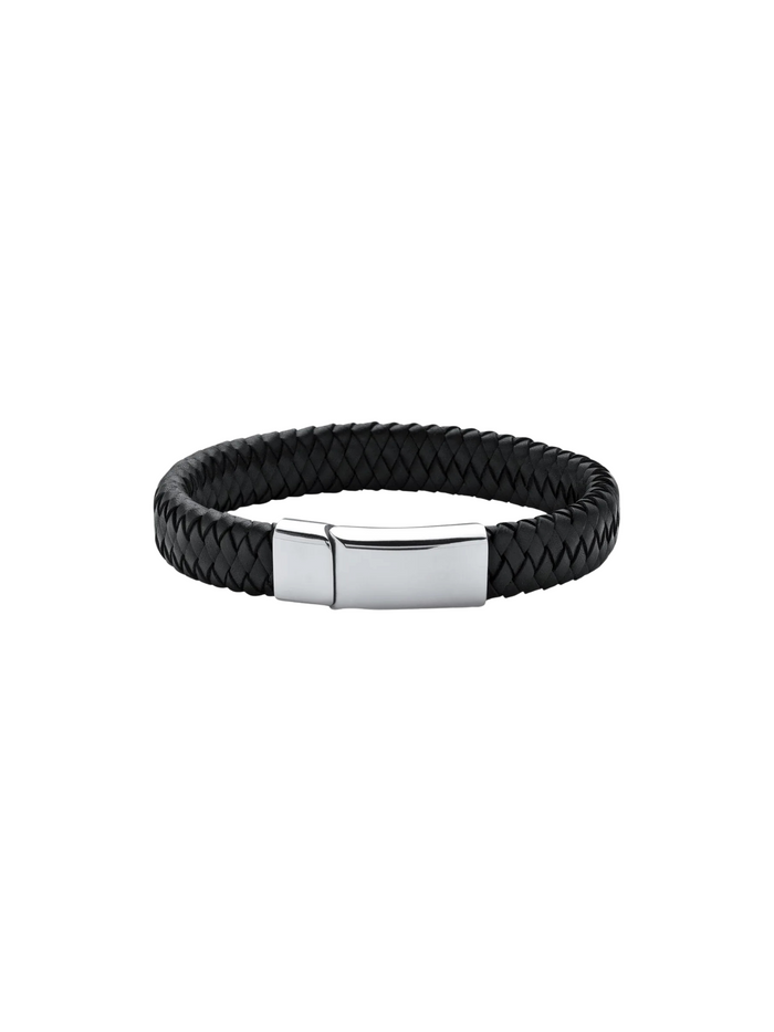 Brazalete Cuero Trenzado Con Broche Plateado
