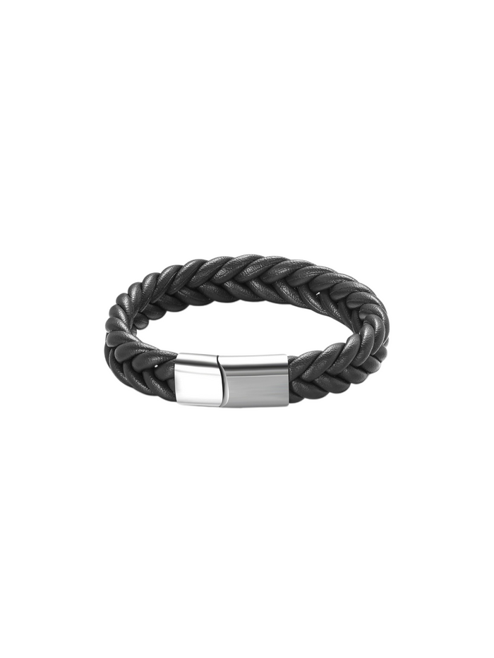 Brazalete Piel Trenzada Con Broche Plateado