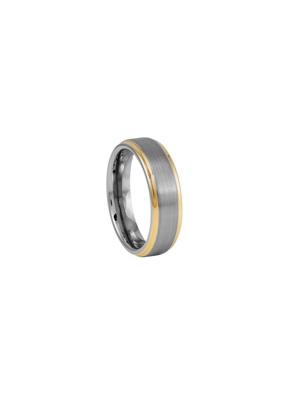 Anillo Plateado Cepillado Con Borde Dorado 6 mm