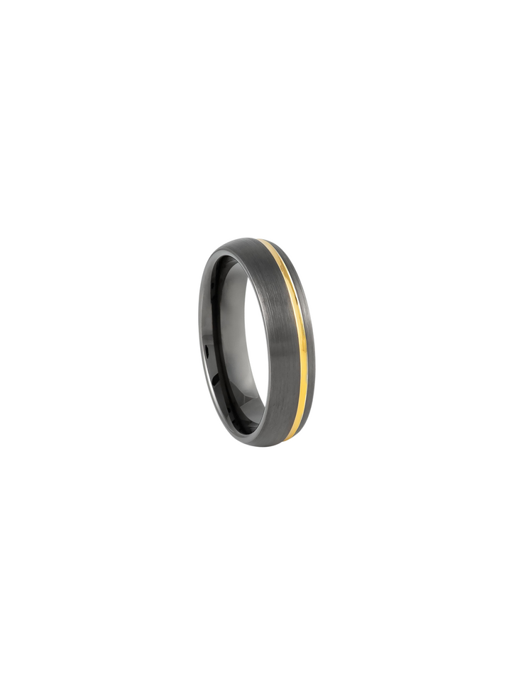 Anillo Negro Cepillado con Dorado 6 mm
