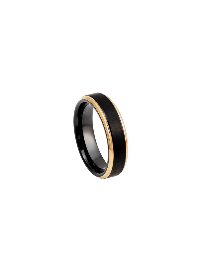 Anillo Negro con Borde Dorado 6 mm