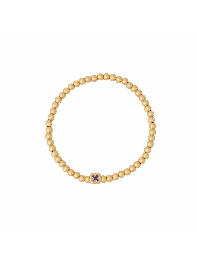 Pulsera Dorada Bolitas Birthstone Cuadrado