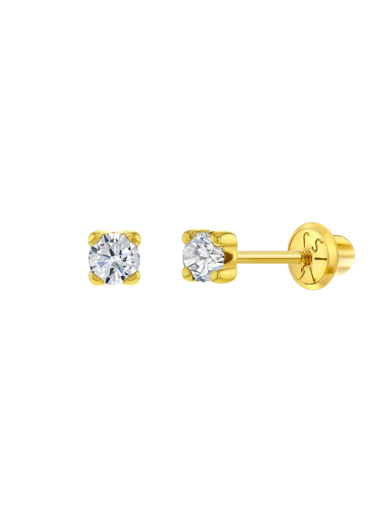Arete Broquel Solitario Corte Round Diamante Natural