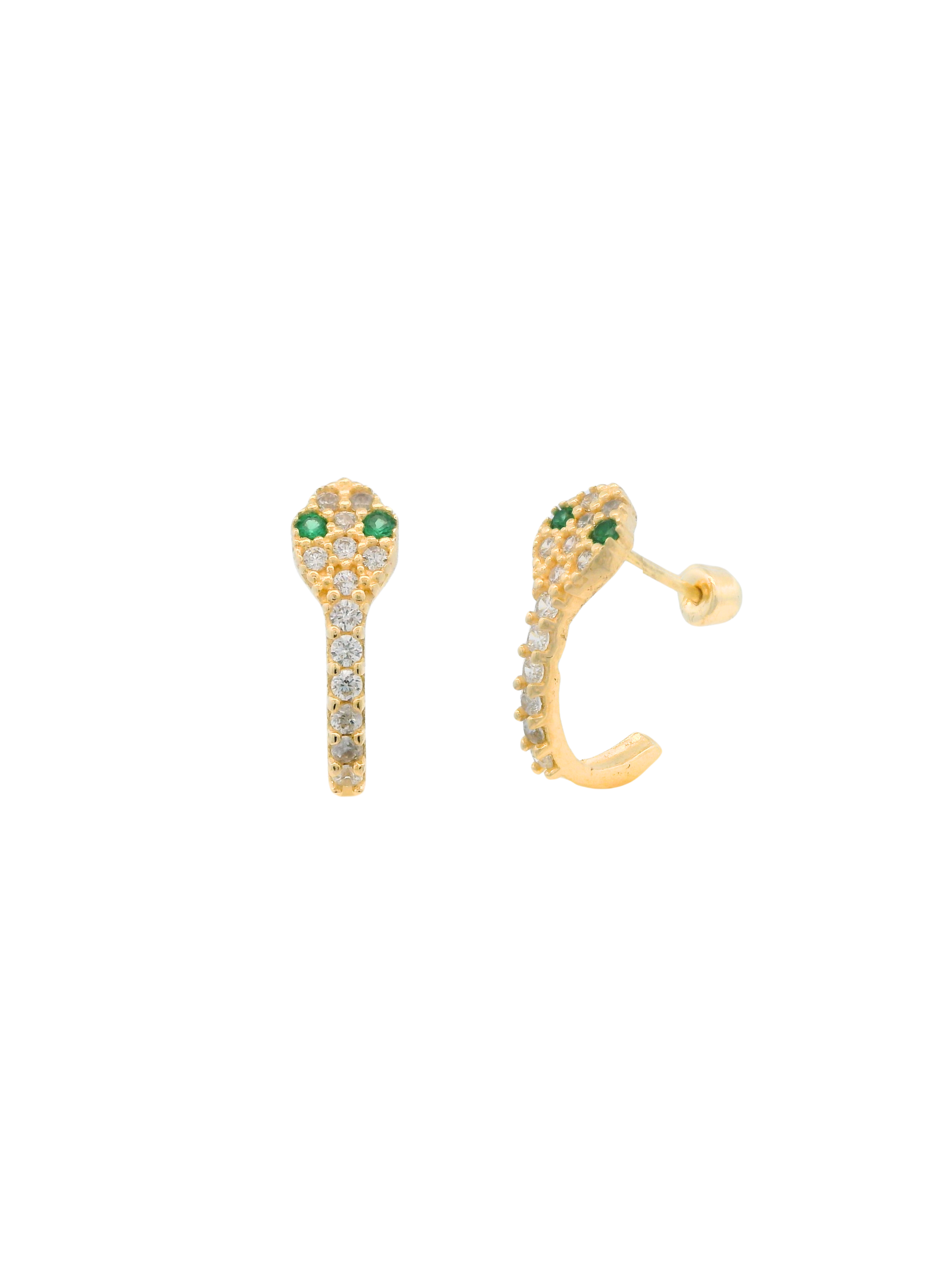 Semi Arracada Broquel Serpiente Zirconia Oro 14k