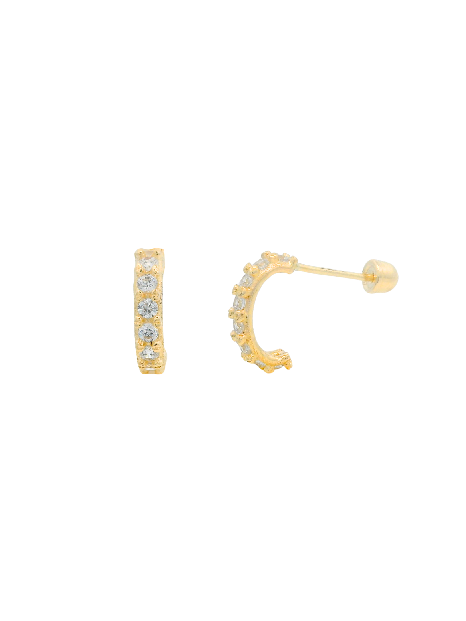 Semi Arracada Mini Con Zirconias Oro 14k