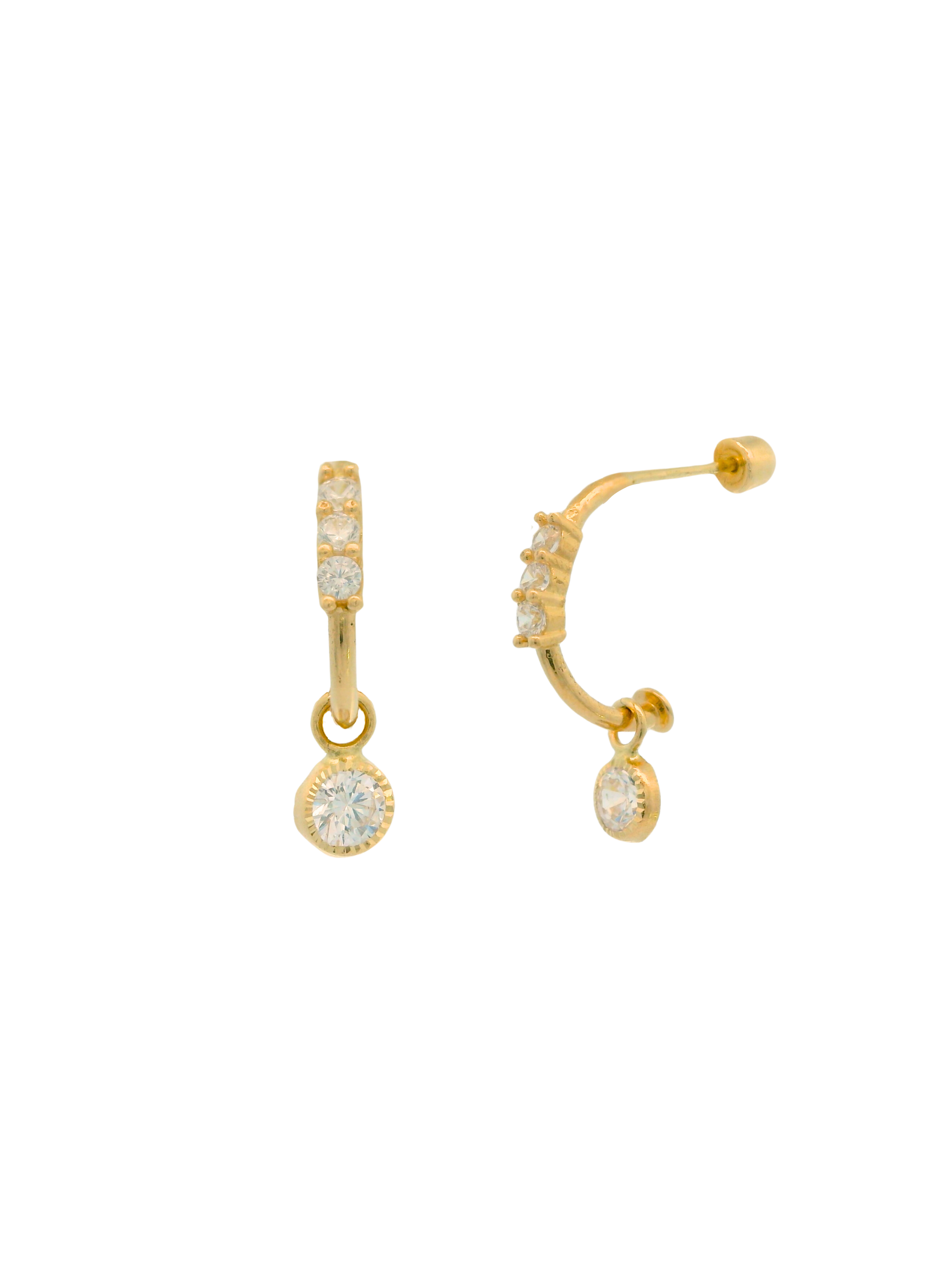 Broquel Arracada Con Zirconia Oro 14k