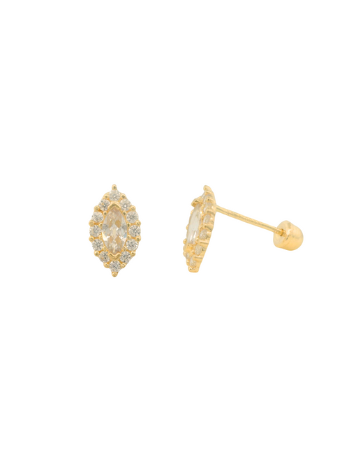 Broquel Ovalado Zirconias Oro 14k