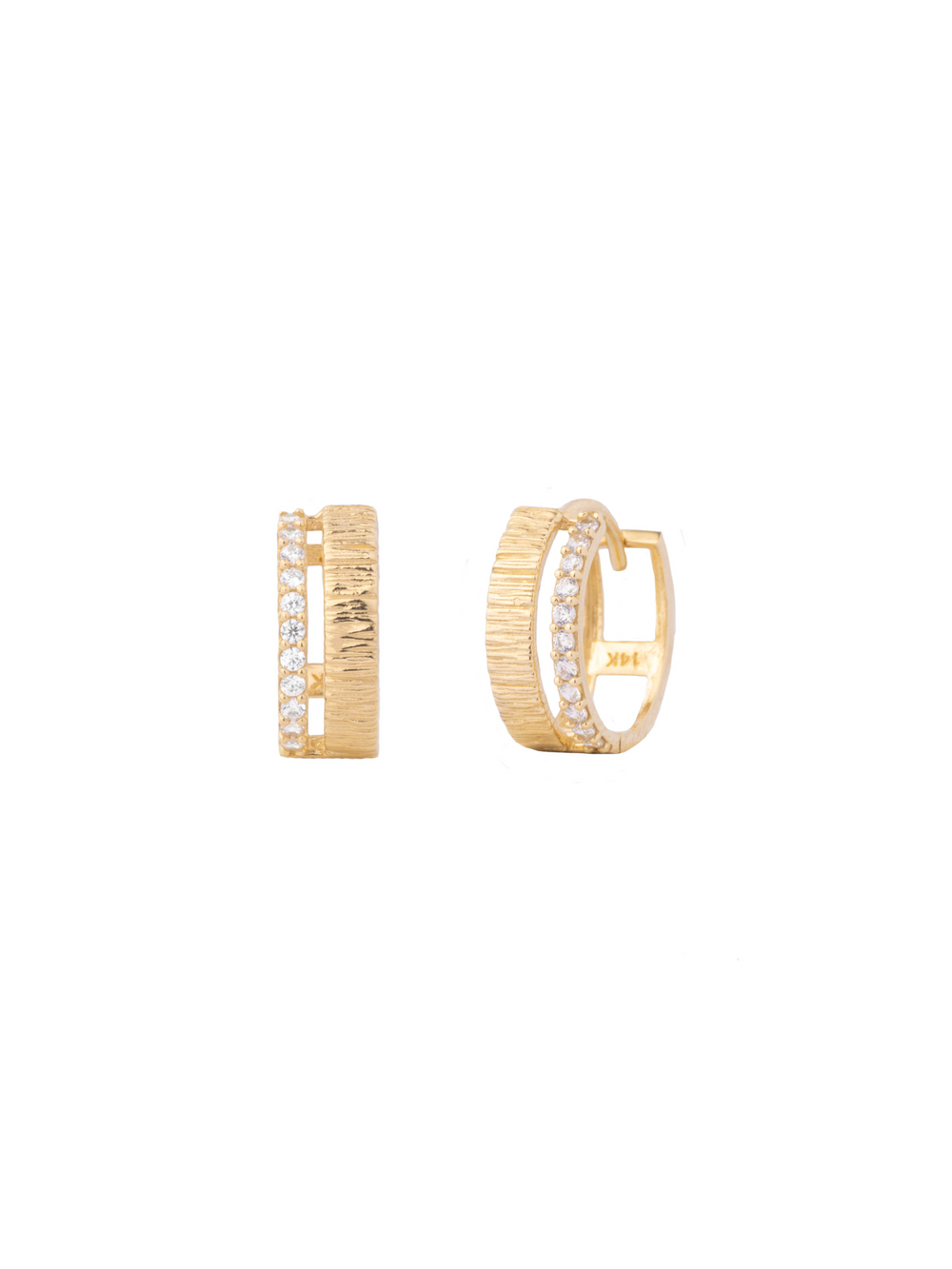 Par Arracada Doble Con Zirconias Oro 14k