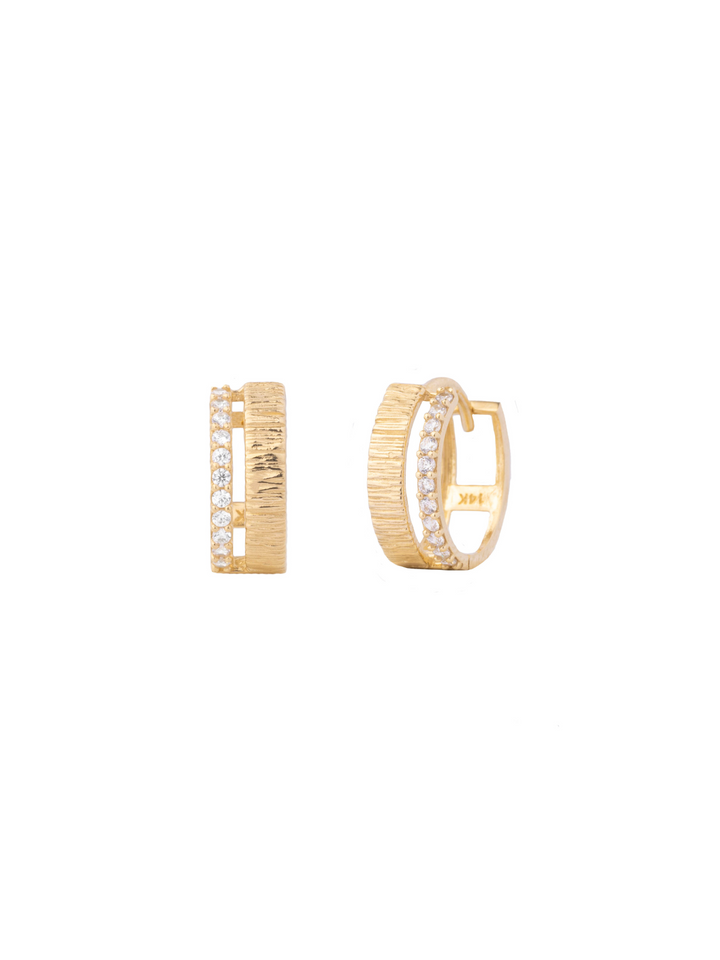 Par Arracada Doble Con Zirconias Oro 14k