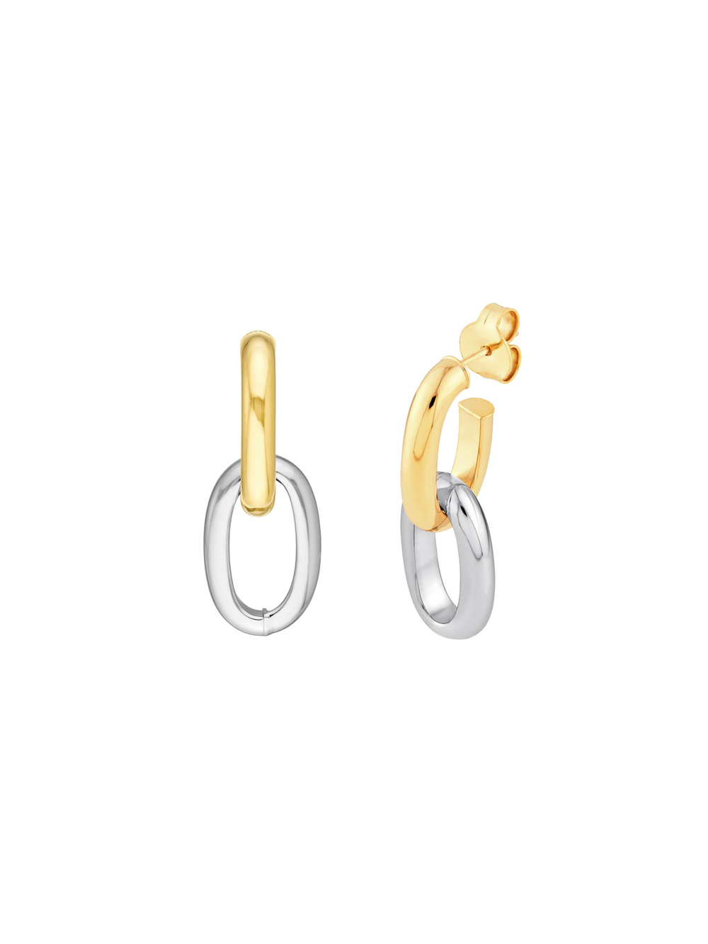 Par Arracada Ovalada Con Dije Combinado  2 en 1 Oro 14k