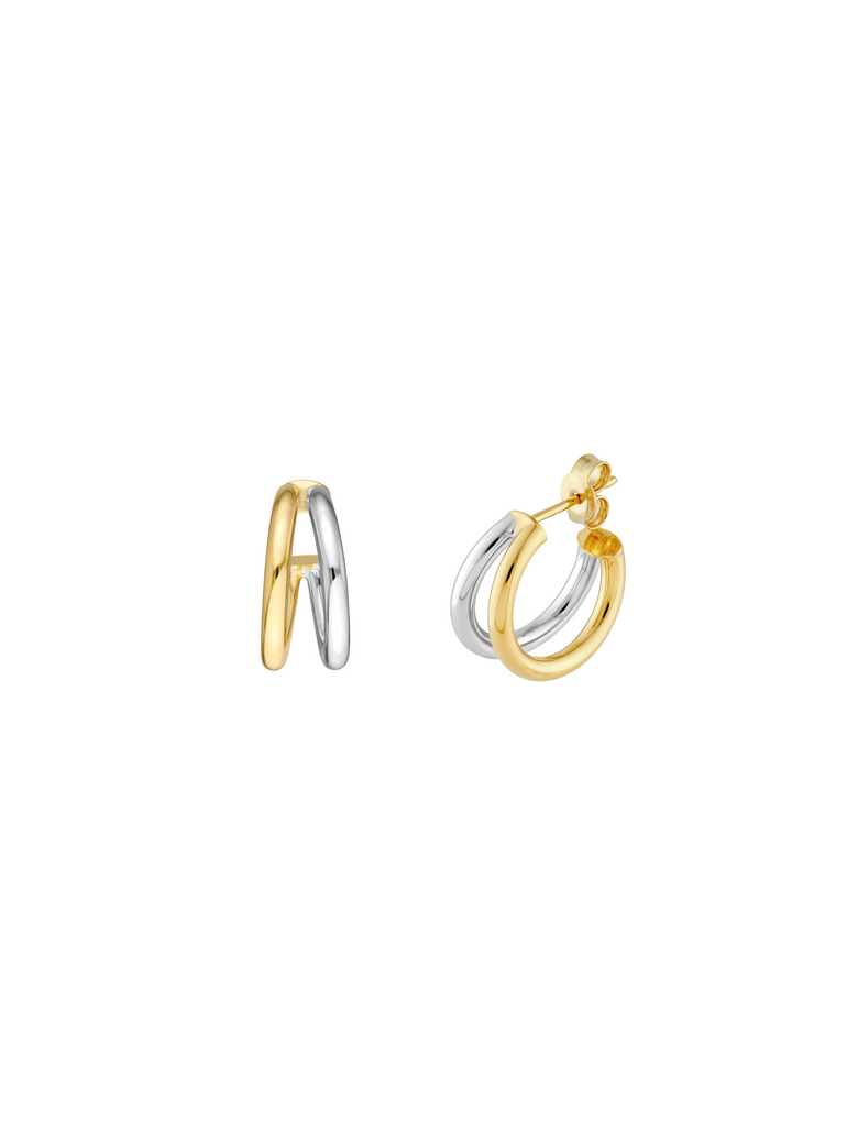 Par Arracada Doble Combinada Oro 14k