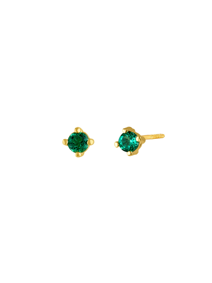 Arete Broquel Solitario Esmeralda 3 mm Oro 14k