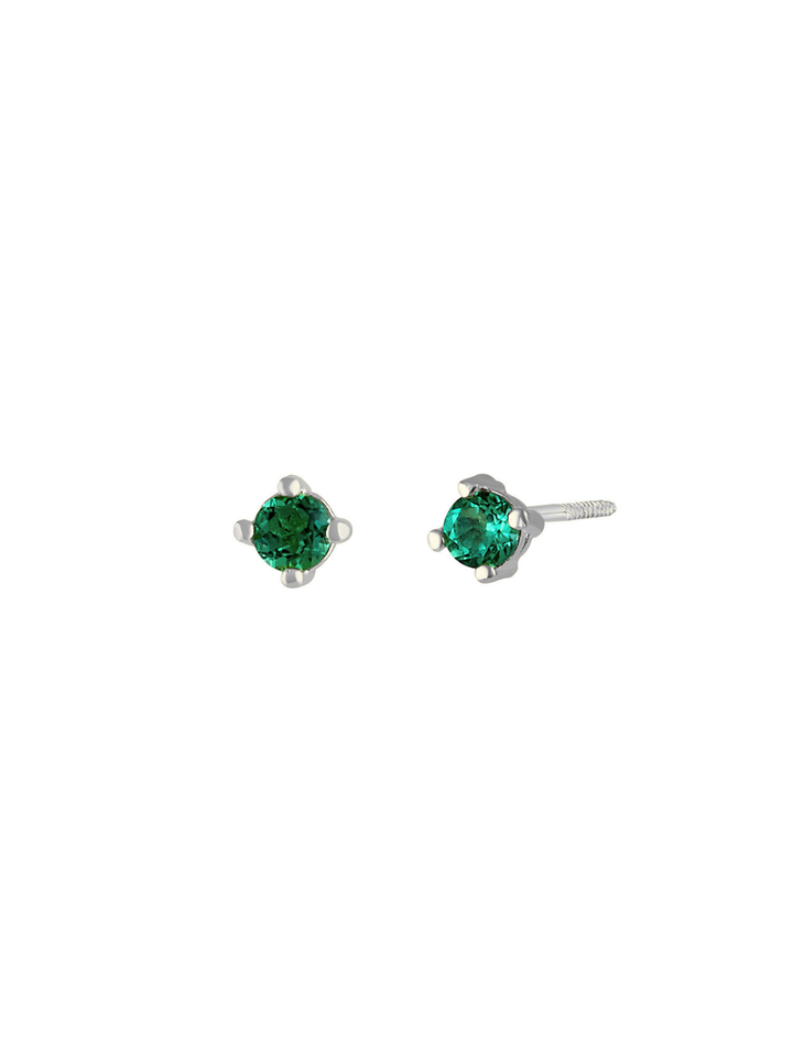 Arete Broquel Solitario Esmeralda 3 mm Oro 14k