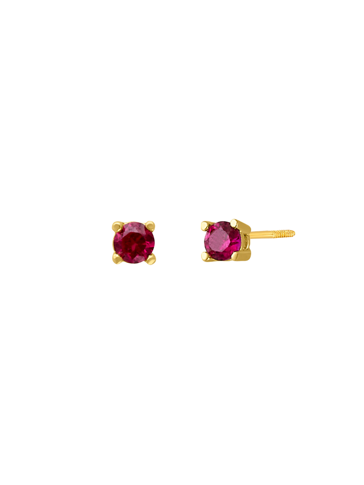 Arete Broquel Solitario Ruby 3 mm Oro 14k