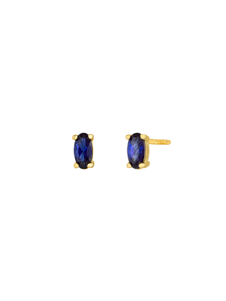 Arete Broquel Solitario Oval Zafiro Oro 14k