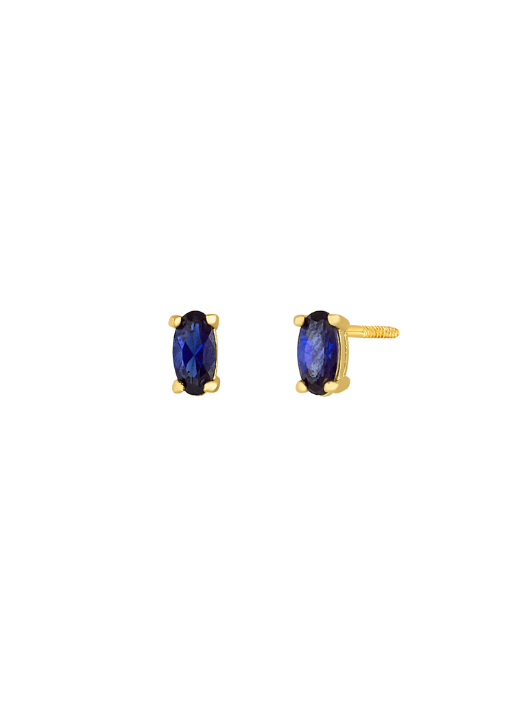 Arete Broquel Solitario Oval Zafiro Oro 14k
