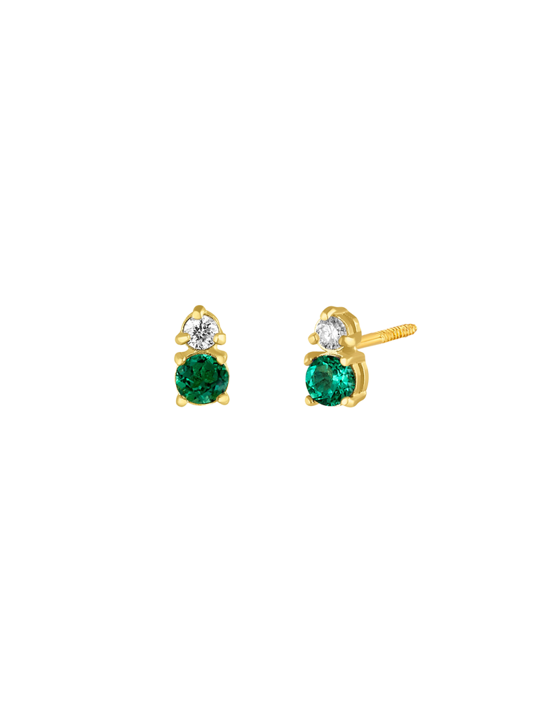 Arete Doble Esmeralda y Diamante Oro 14k