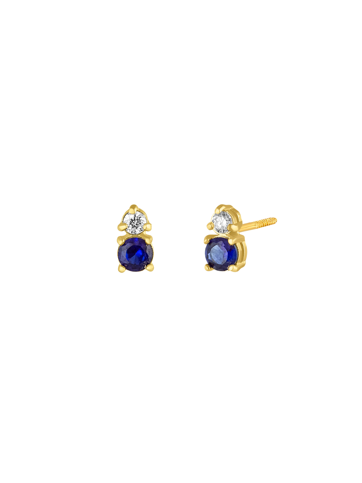 Arete Doble Zafiro y Diamante Oro 14k