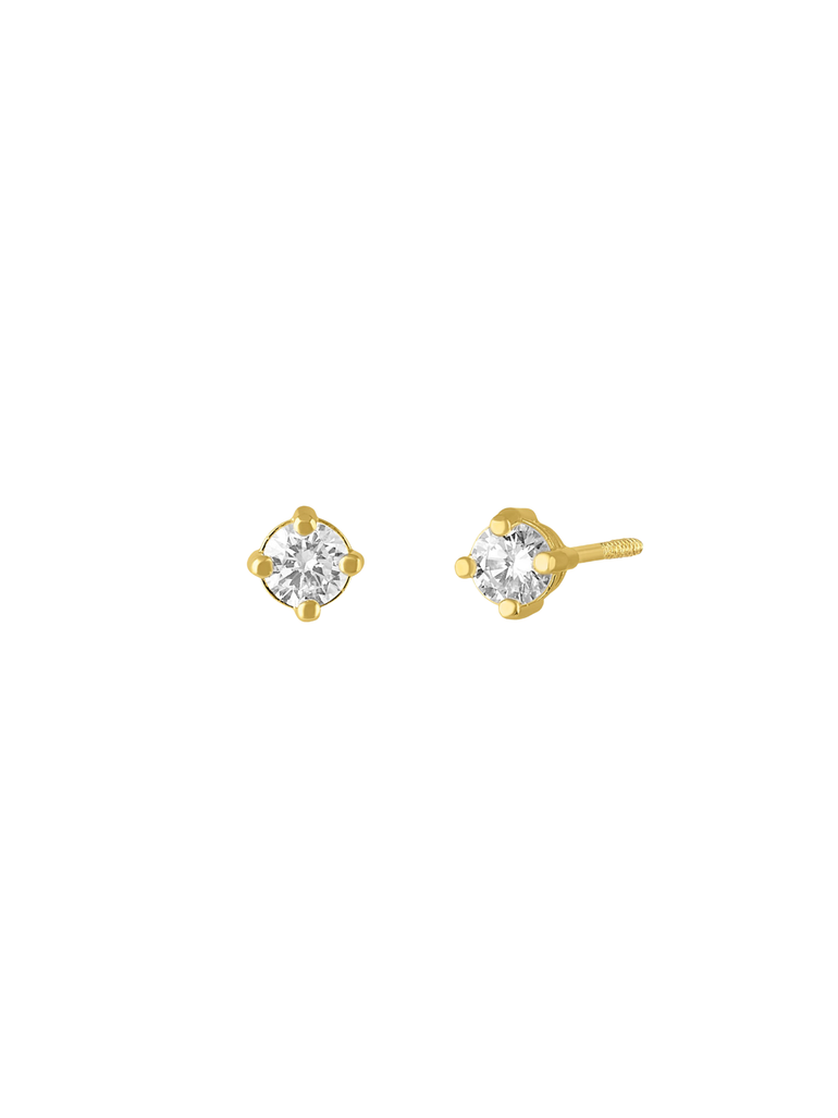Arete Broquel Solitario Diamante 0.03 Ct Oro 14k