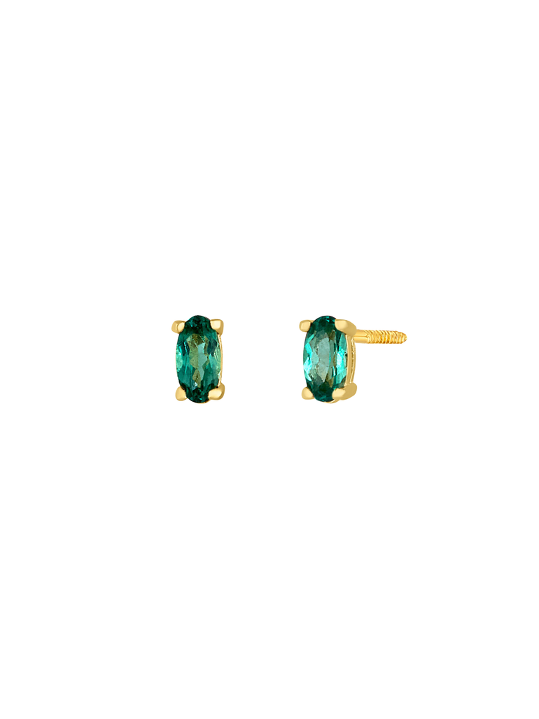 Arete Broquel Solitario Oval Esmeralda Oro 14k