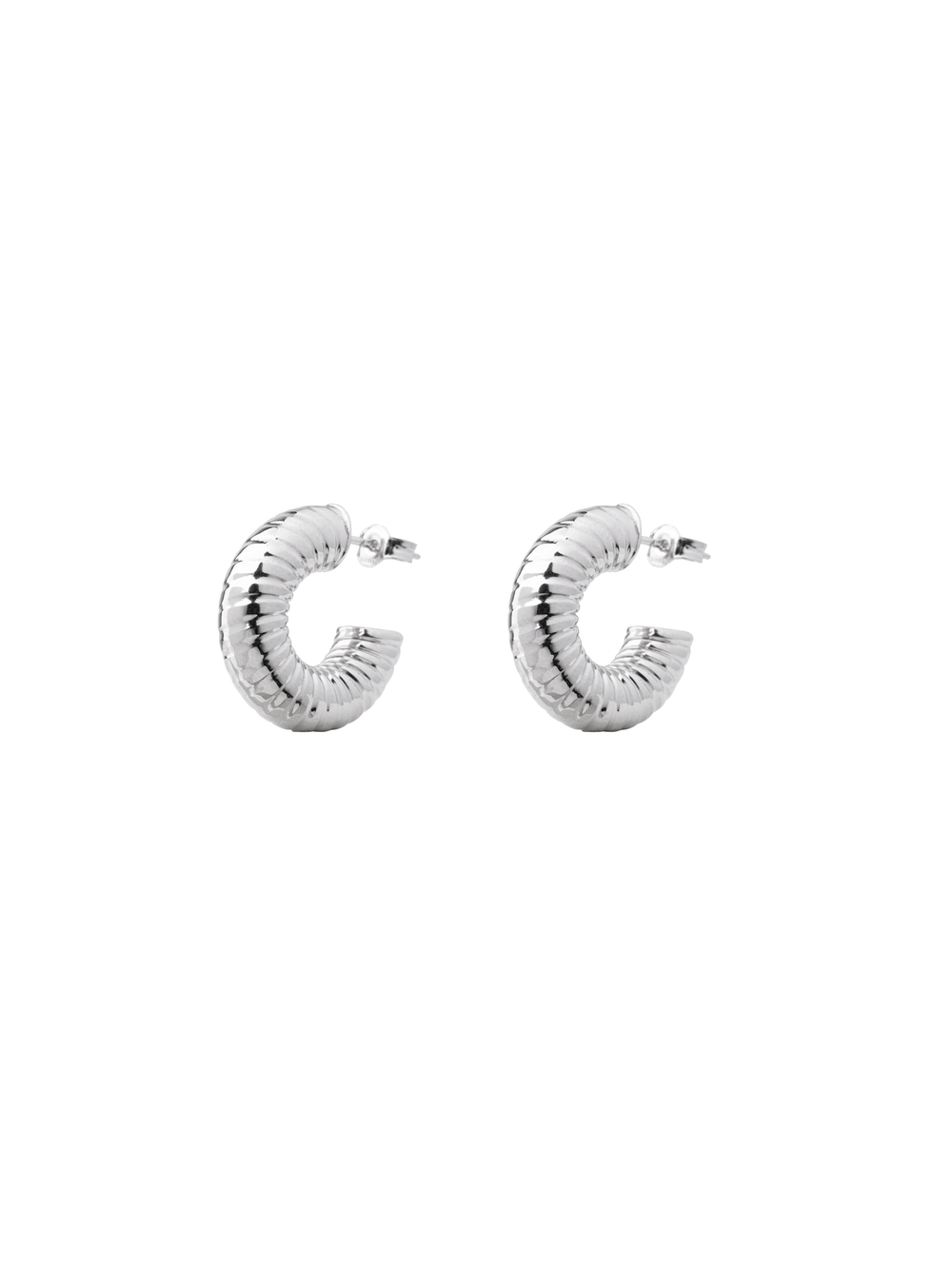 Par Arracada Chunky Con Lineas Oro Blanco 14k