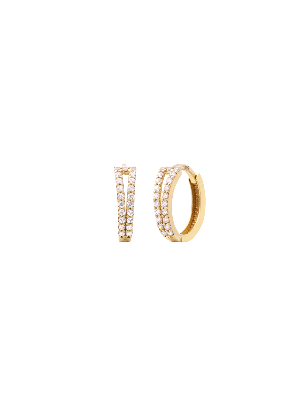 Par Arracada Doble con Zirconias 12mm Oro 10k